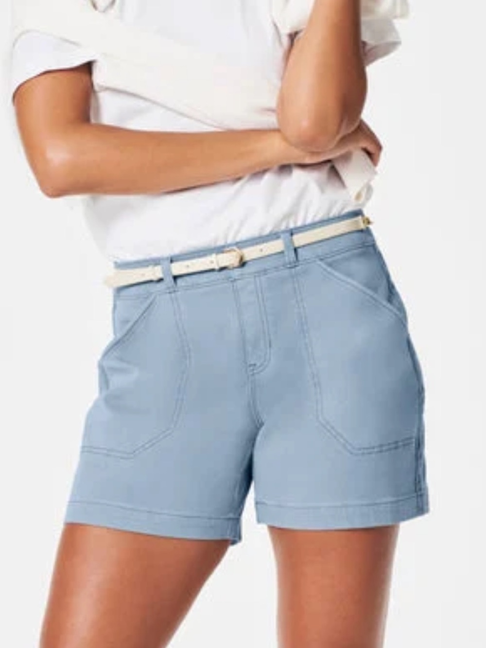 Spanx Stretch Twill Shorts, 6" Mountain Blue Plus Size 1X Pull On Stretch Twill